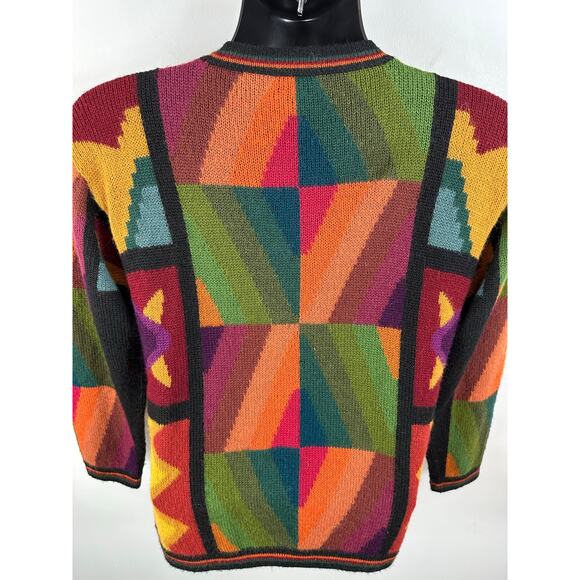 Perez Baby Alpaca Knit Cardigan Colorblock Size Large Hand Knit Colorful Artsy - Picture 11 of 11